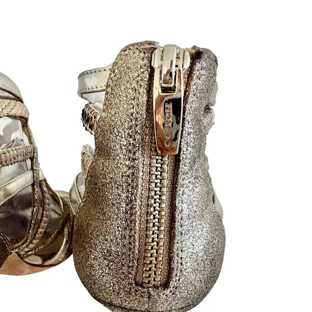 COACH Lancaster Metallic Leather Strappy Cage Gladiator Heel Sandals Luxury 9